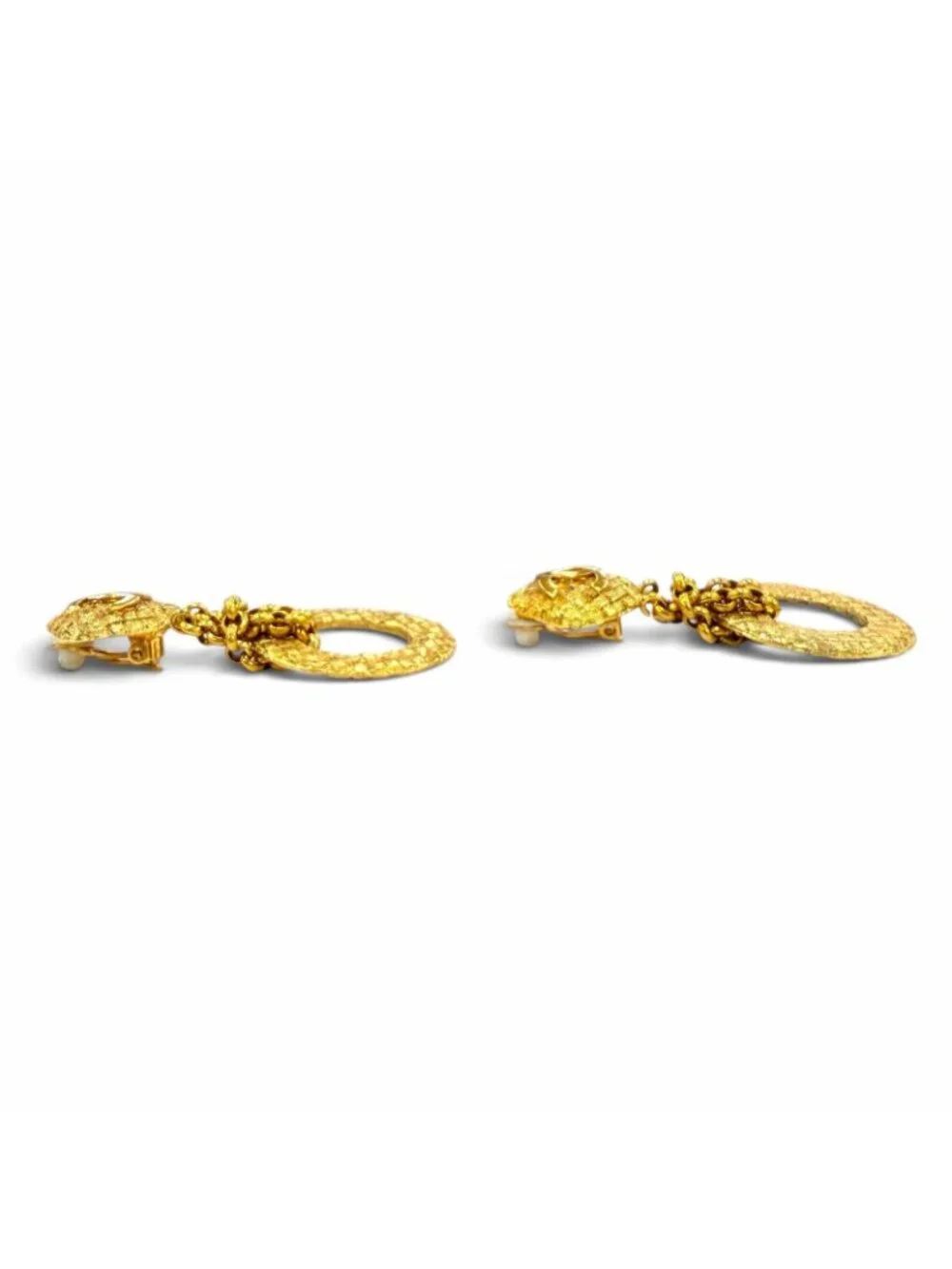 Chanel Vintage 29 Metal CC Logo Chain Hoop Earrings Gold